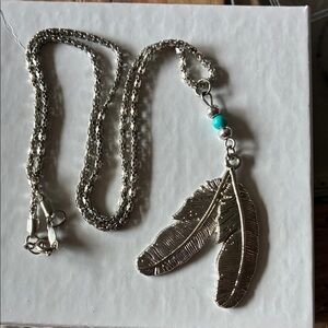 Silver Feather Pendant Necklace